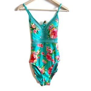 Women’s Teal Floral One-piece Bathing Suit M